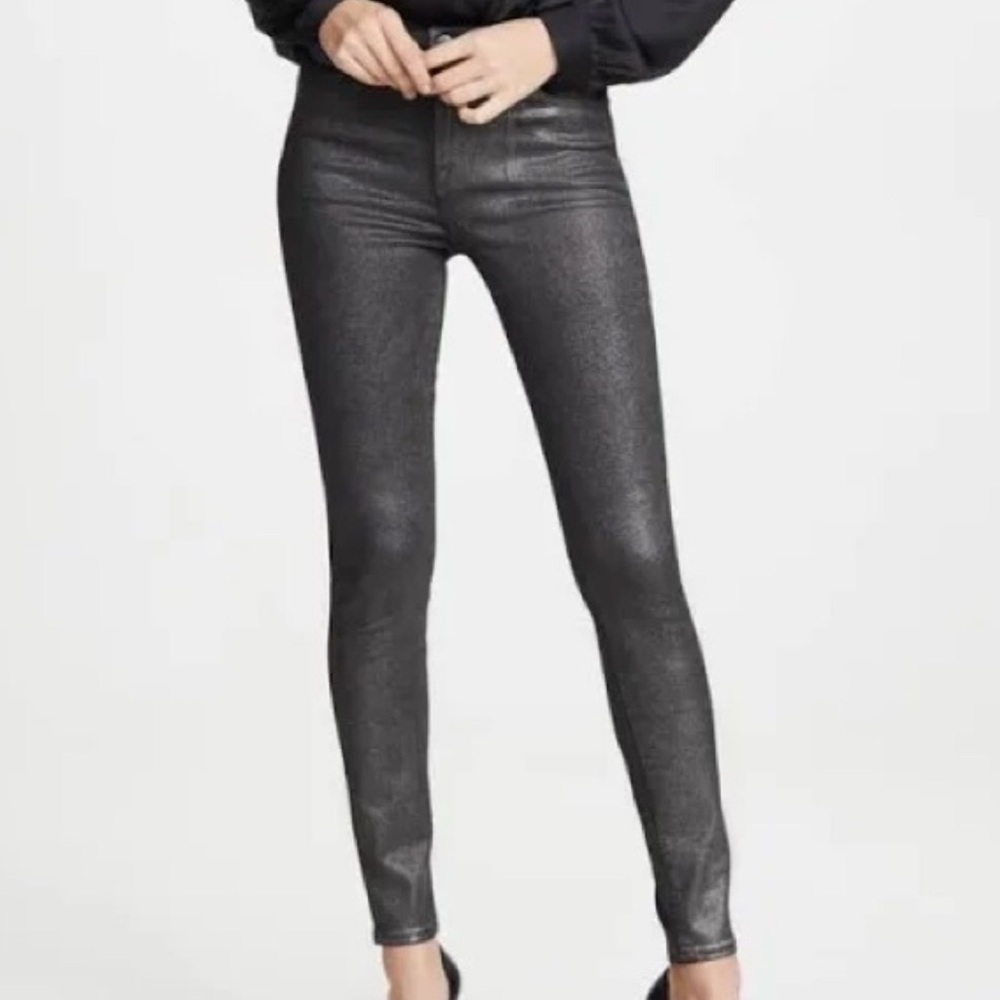 J Brand Maria High Rise Metallic Black Skinny Jeans